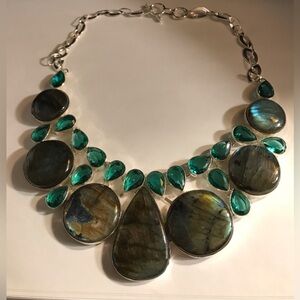 Aqua Apatite Labradorite Stamped 925 Sterling Silver Necklace